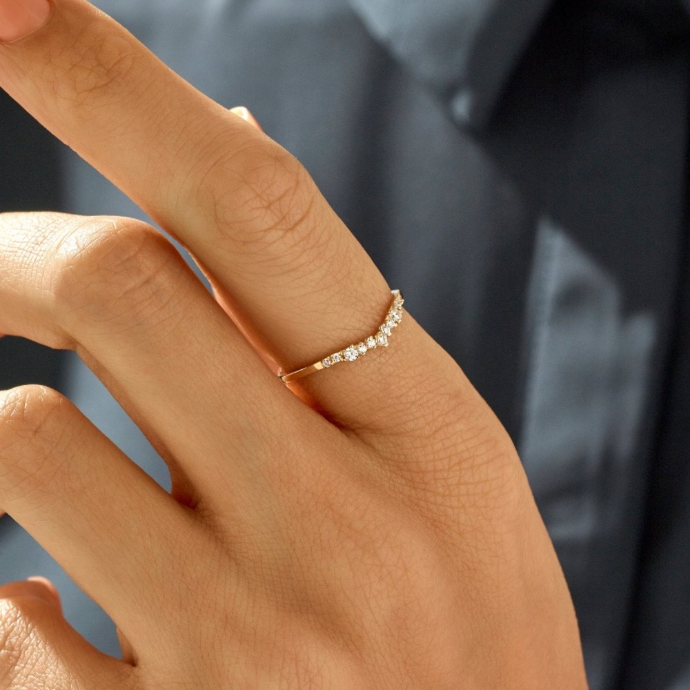 14k RG moissanite wedding band, size 7 1/4